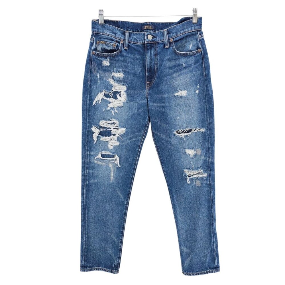 POLO RALPH LAUREN Relaxed Tapered Jeans Distressed Ripped Batero Wash Women's 27